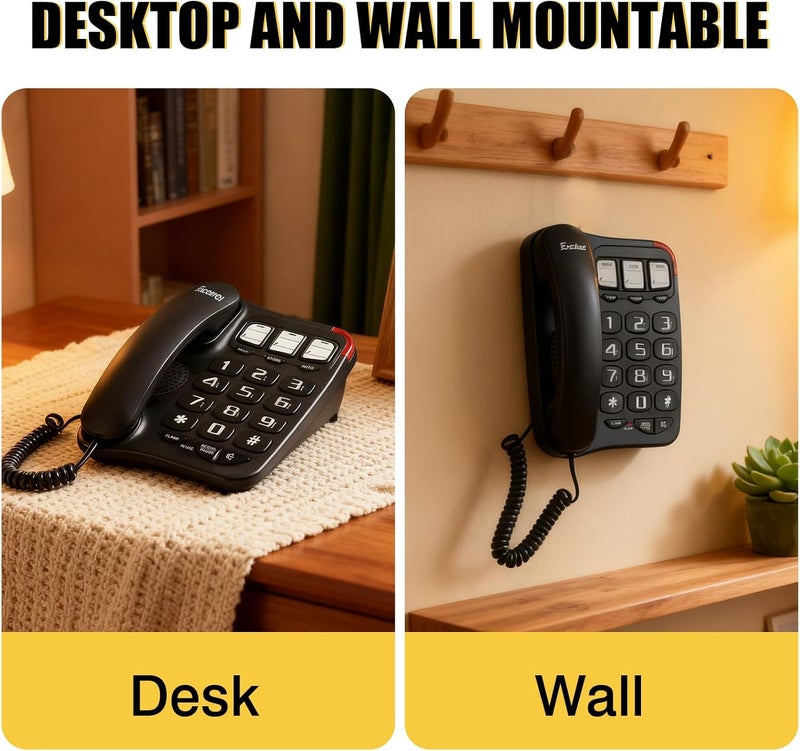 Excelltel Landline Phones for Seniors, Corded Big Button Phone with Photo Speed Dial, Volume Control, Speakerphone, Flash Alert, Easy-to-Use Desk Telephone for Elderly and Home Use (EX-LD-230-BL) - Image 5